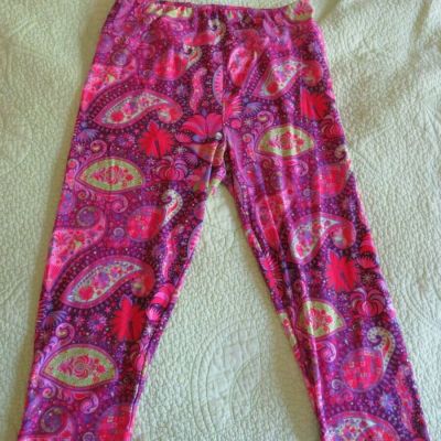 FABULEGS Bright PAISLEY Pink Purple CAPRI Length Leggings Ladies Sz L Deco Fun